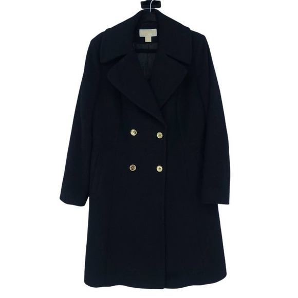 MICHAEL Michael Kors Jackets & Blazers - Michael Michael Kors Black Wool Double Breasted Trench Coat Sz L